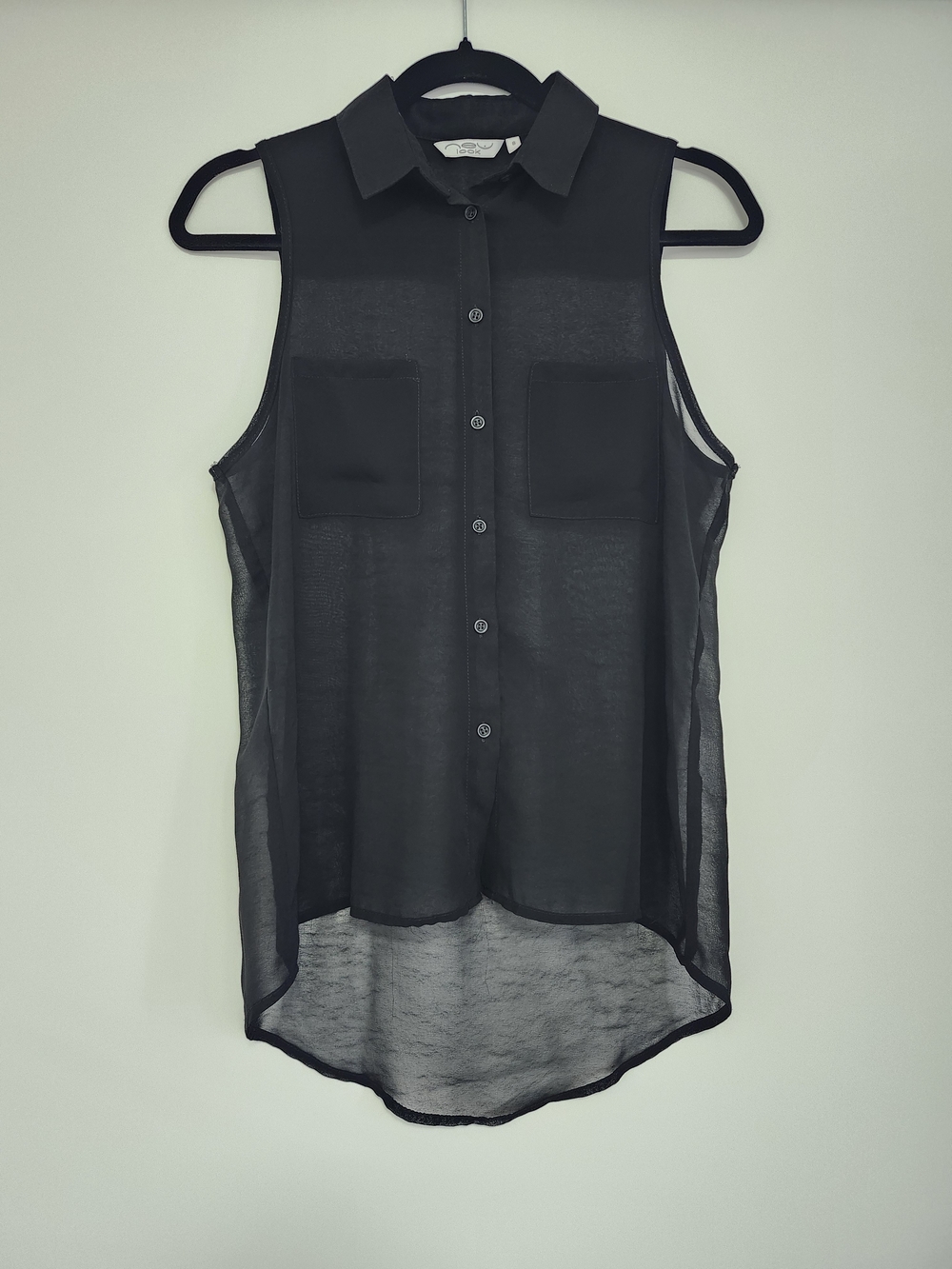 New Look Black Sheer Sleeveless Button Top